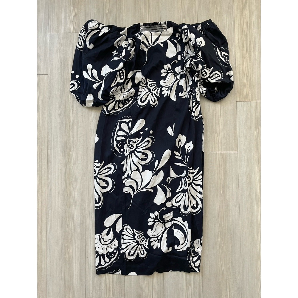 NWT Ann Taylor Women's Navy Floral Maxi Dress Size 8 Hawaiian Print Puff Sleeve